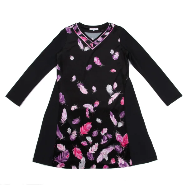 LEONARD SPORT Feather Printed Velour Switching Dress K-161585_002