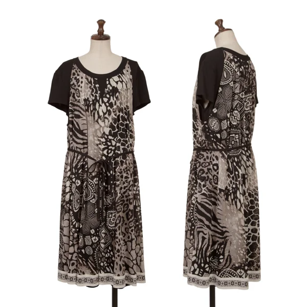 LEONARD Leopard Layered Short Sleeve Dress Black,Beige 42 K-161586_001
