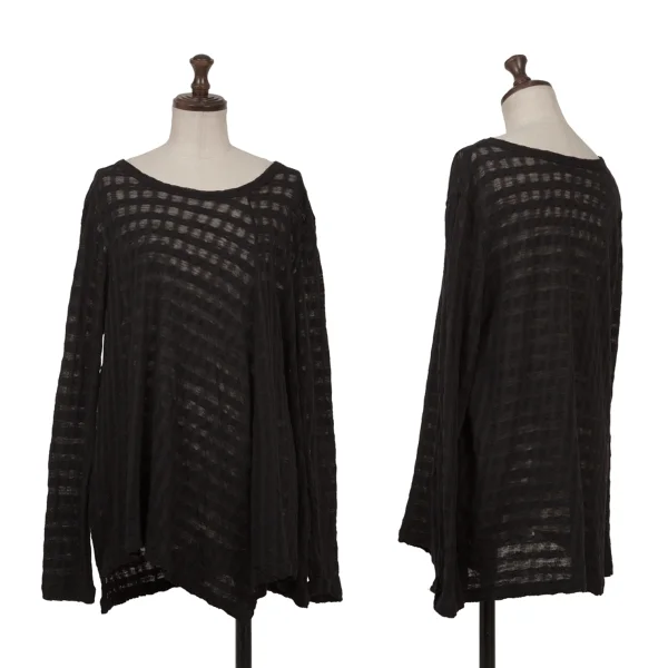 Y's Wool Plaid Woven See-through T-shirt Black 2 K-161594_001