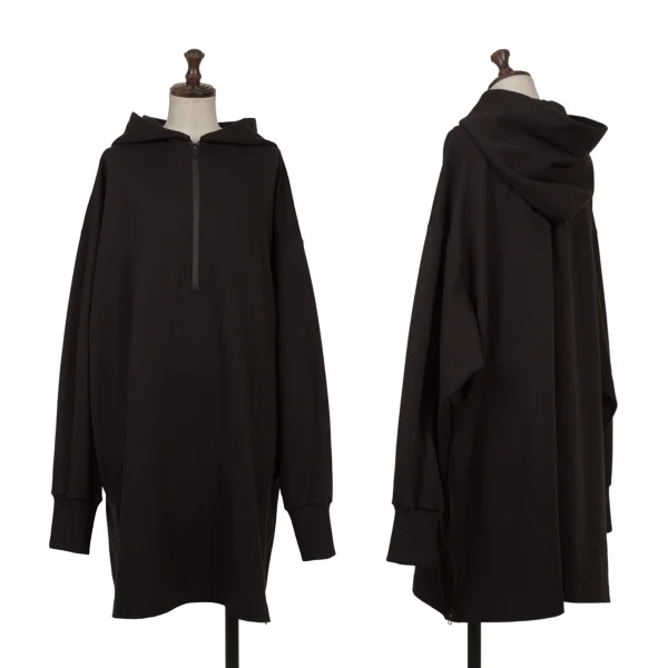 Y's Acrylic Nylon Punch Half Zip Long Hoodie Black 2 K-161597_001