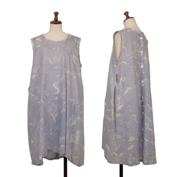 Y's Rayon Marble Printed Back Button Sleeveless Tunic Sky blue 2 K-161601_001