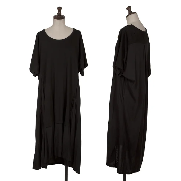Y's Wool Rayon Switching Short Sleeve Dress Black 2 K-161606_001