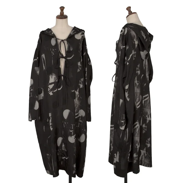 Y's WITH MAX VADUKUL Cupra Patterned Hooded Dress Black,White 1 K-161619_001