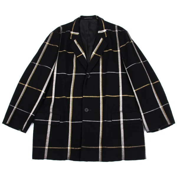 Yohji Yamamoto POUR HOMME Check Flannel Wool Jacket Navy 3 K-161648_001