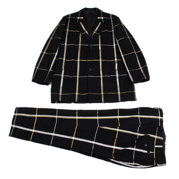 Yohji Yamamoto POUR HOMME Check Flannel Wool Jacket & Pants Navy 3 4 K-161650_001