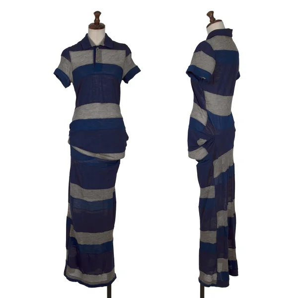 COMME des GARCONS Stripe Switching Asymmetry Dress Blue,Grey S K-161652_001
