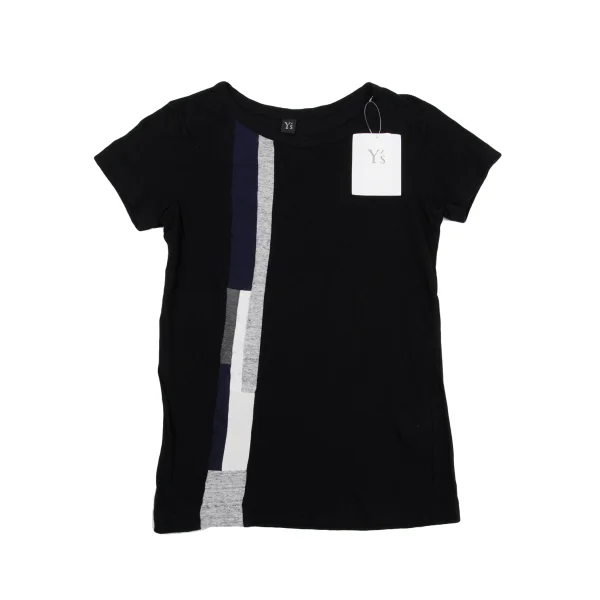 Y's Mixed Material Short Sleeve T-shirt Black 2 K-161655_001