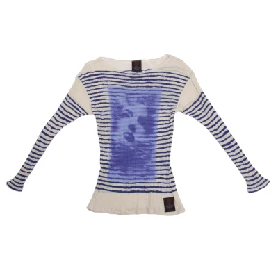Jean Paul GAULTIER CLASSIQUE Frame Face Print Striped Rib Knit Top