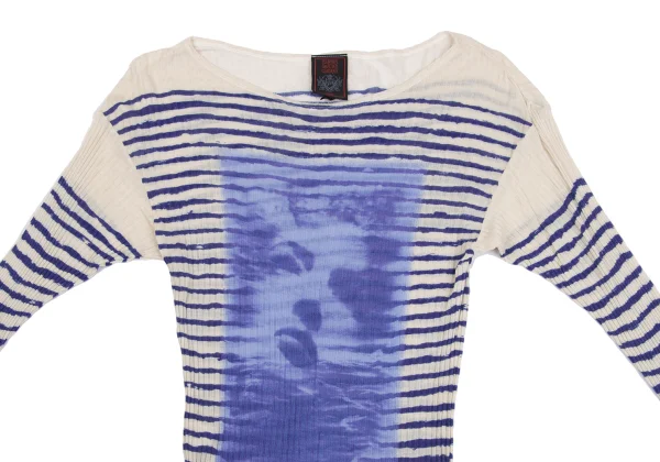 Jean Paul GAULTIER CLASSIQUE Frame Face Print Striped Rib Knit Top K-161656_002