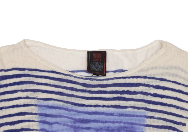 Jean Paul GAULTIER CLASSIQUE Frame Face Print Striped Rib Knit Top K-161656_003