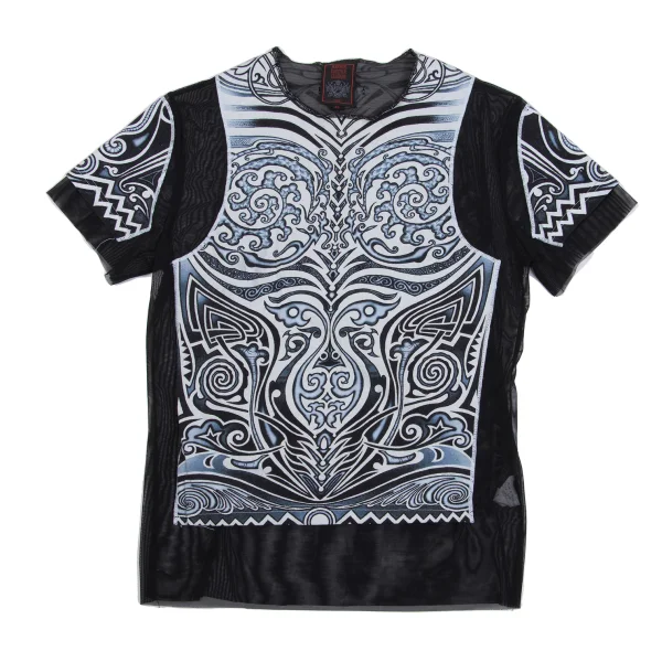 Jean Paul GAULTIER CLASSIQUE Tribal Tank Top Paste Mesh T Shirt Black,Sky blue 48 K-161657_001