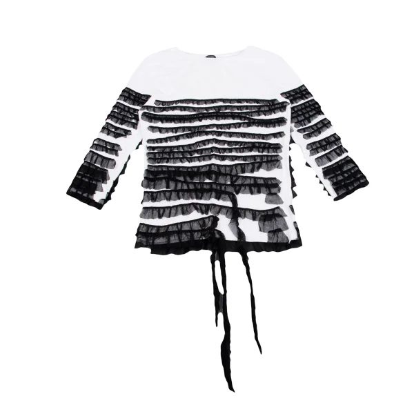 Jean Paul GAULTIER HOMME Cotton Poly Mesh Frill Taping T-shirt White,Black 48 K-161663_001