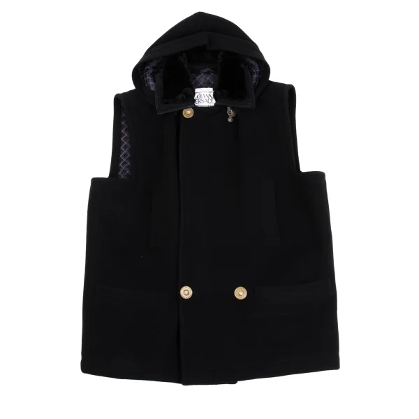 GIANNI VERSACE Fur Collar Melton Wool Sleeveless Jacket Black 50 K-161666_001