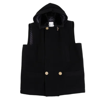 GIANNI VERSACE Fur Collar Melton Wool Sleeveless Jacket