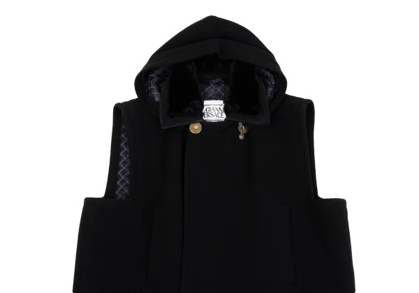 GIANNI VERSACE Fur Collar Melton Wool Sleeveless Jacket K-161666_002