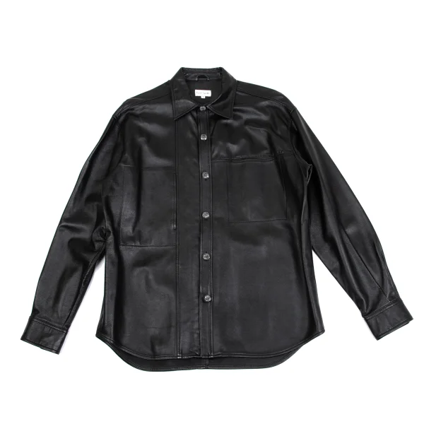 Paul Smith LONDON Silver 925 Cross Button Leather Shirt Black L K-161667_001
