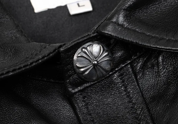Paul Smith LONDON Silver 925 Cross Button Leather Shirt K-161667_005
