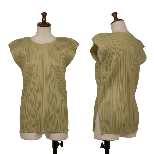 ISSEY MIYAKE Pleats Sleeveless Top Beige M K-161680_001
