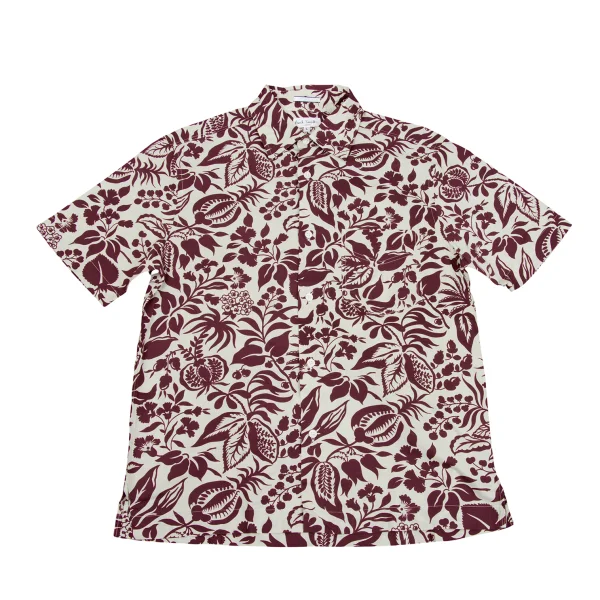 Paul Smith Botanical Print Short Sleeve Shirt Bordeaux,Light Green L K-161687_001