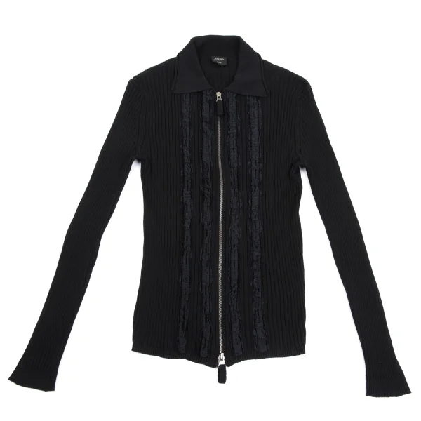 Jean Paul GAULTIER HOMME Frill Taping Zip Up Knit Polo Shirt Black 48 K-161705_001