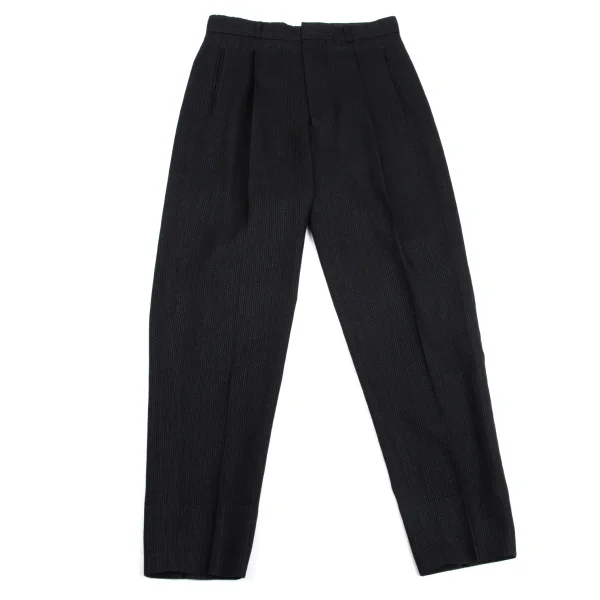 Jean Paul GAULTIER HOMME Wool Poly Striped Tuck Pants Black 48 K-161716_001