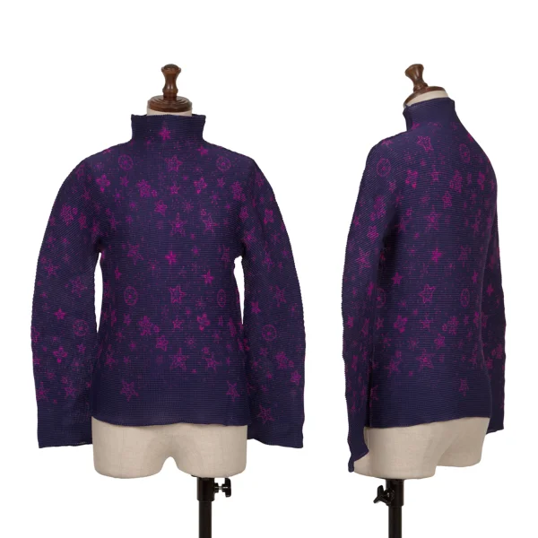 ISSEY MIYAKE me Star Printed Stretch Pleated High Neck T-shirt Purple Free K-161751_001