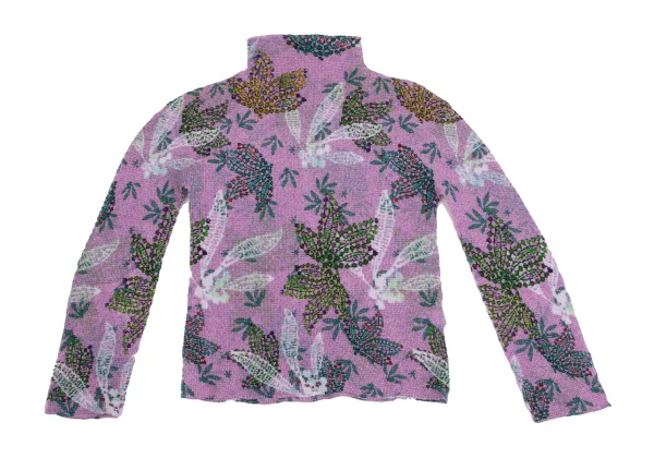 ISSEY MIYAKE me Floral Leaf Printed Stretch Pleated High Neck T-shirt K-161757_002