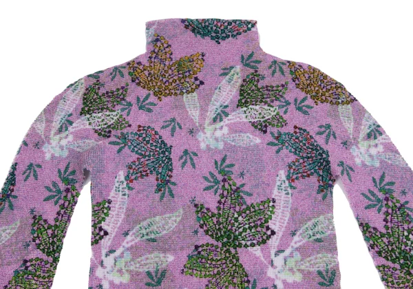 ISSEY MIYAKE me Floral Leaf Printed Stretch Pleated High Neck T-shirt K-161757_003