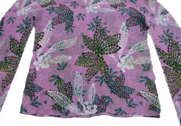 ISSEY MIYAKE me Floral Leaf Printed Stretch Pleated High Neck T-shirt K-161757_007