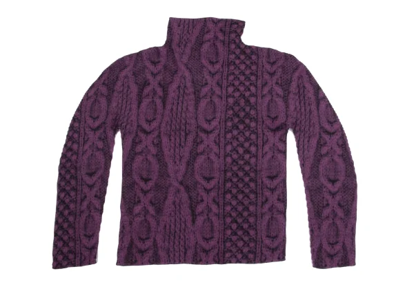 ISSEY MIYAKE me Cable Knit Printed Stretch Pleats High Neck T-shirt K-161759_010