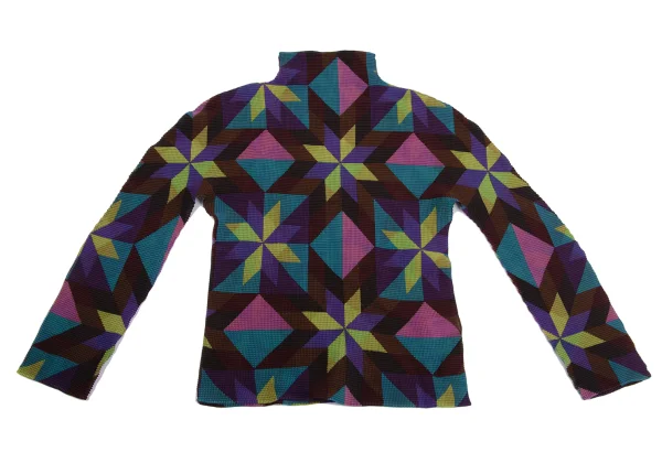 ISSEY MIYAKE me Geometric Print Stretch Pleats High-neck Top K-161760_002