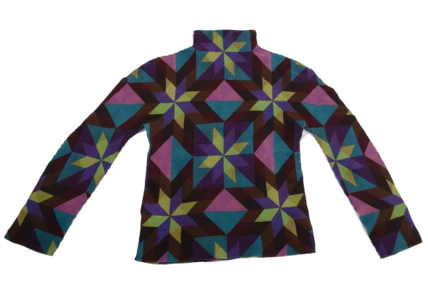 ISSEY MIYAKE me Geometric Print Stretch Pleats High-neck Top K-161760_015
