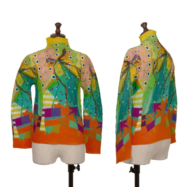 ISSEY MIYAKE me Graphic Print Stretch Pleats High-neck Top Multi-Color F K-161762_001