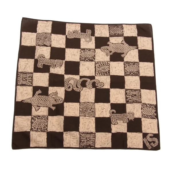 ISSEY SPORT Animal Check Printed Handkerchief Brown,Beige  K-161775_001