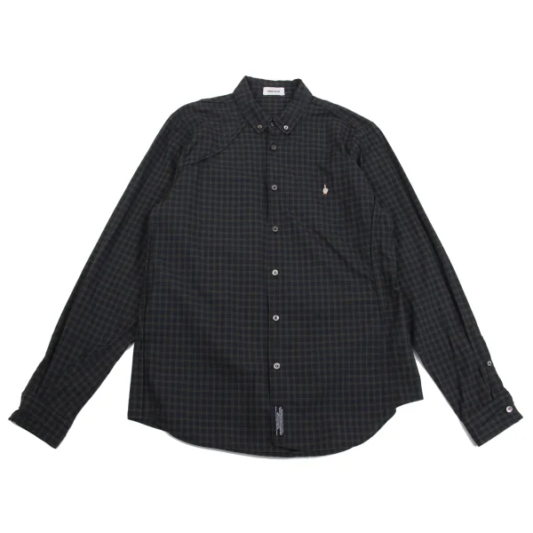 UNDERCOVER ISM Point Embroidery Outseam Design Check Button Down Shirt Navy,Dark Green 3 K-161780_001