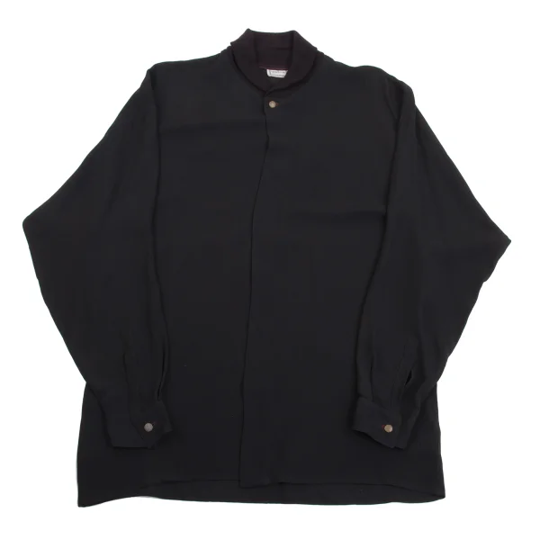 GIANNI VERSACE Silk Ribbed Shawl Collar Shirt Black 48 K-161789_001