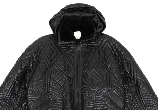 GIANNI VERSACE Leather Geometric Stitch Design Detachable Hooded Jacket K-161806_002