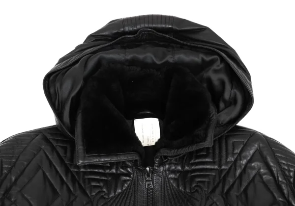 GIANNI VERSACE Leather Geometric Stitch Design Detachable Hooded Jacket K-161806_003