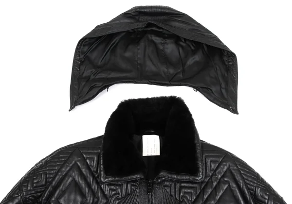 GIANNI VERSACE Leather Geometric Stitch Design Detachable Hooded Jacket K-161806_004
