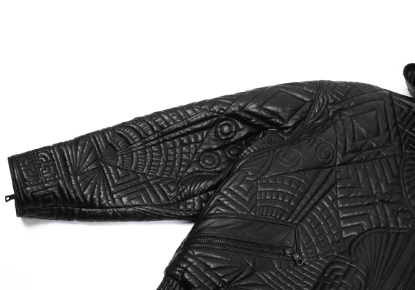 GIANNI VERSACE Leather Geometric Stitch Design Detachable Hooded Jacket K-161806_005