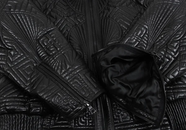 GIANNI VERSACE Leather Geometric Stitch Design Detachable Hooded Jacket K-161806_006