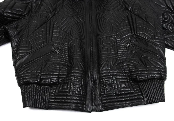 GIANNI VERSACE Leather Geometric Stitch Design Detachable Hooded Jacket K-161806_007