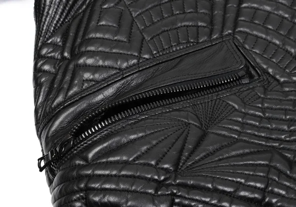 GIANNI VERSACE Leather Geometric Stitch Design Detachable Hooded Jacket K-161806_008