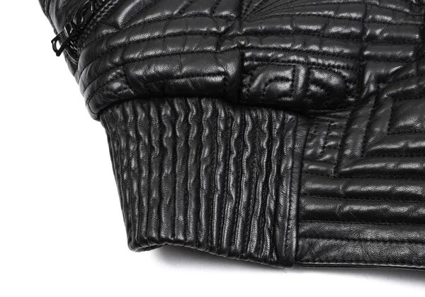 GIANNI VERSACE Leather Geometric Stitch Design Detachable Hooded Jacket K-161806_009