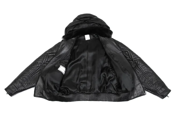 GIANNI VERSACE Leather Geometric Stitch Design Detachable Hooded Jacket K-161806_010