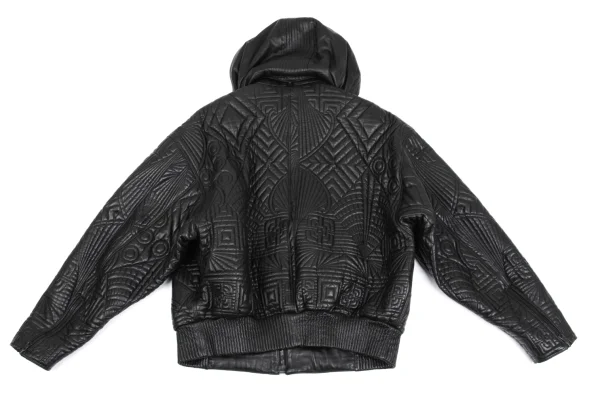 GIANNI VERSACE Leather Geometric Stitch Design Detachable Hooded Jacket K-161806_011