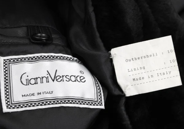 GIANNI VERSACE Leather Geometric Stitch Design Detachable Hooded Jacket K-161806_014