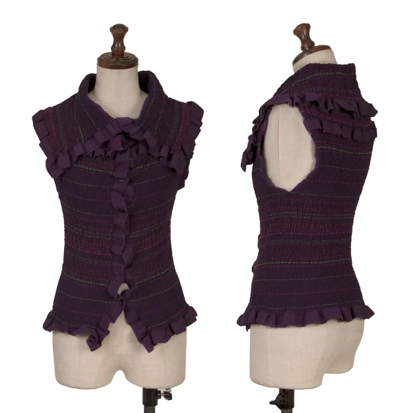 ISSEY MIYAKE me Stripe Printed Cauliflower Sleeveless Shirt Purple Free K-161811_001