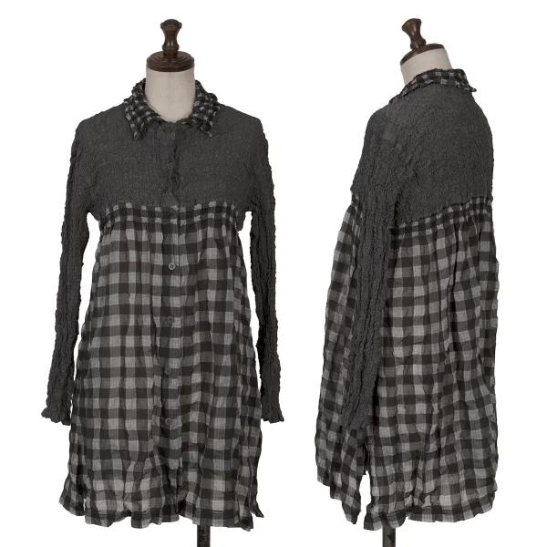 ISSEY MIYAKE me Cauliflower Check Long Shirt Charcoal Free K-161816_001