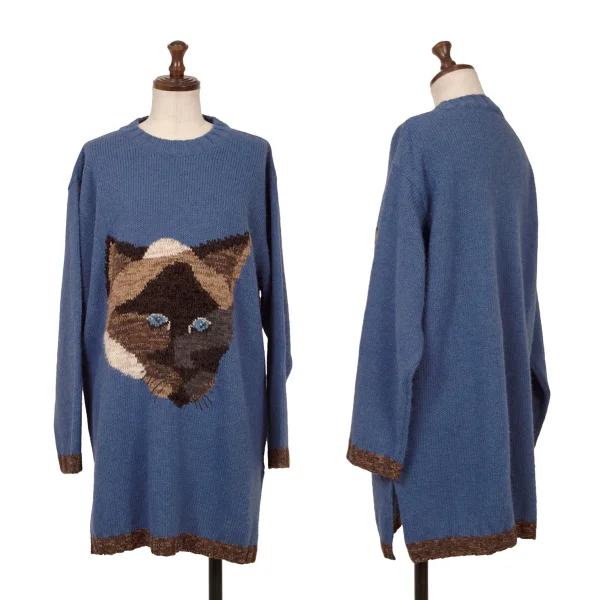 Krizia poi Cat Jacquard Alpaca Knit Sweater  Blue M K-161832_001